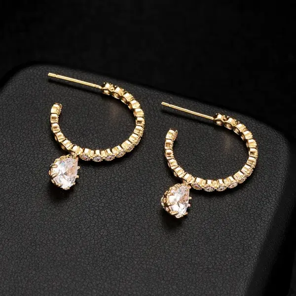Wholesale Geometric Stud Earrings For Women With 925 Sterling Silver Posts, Copper Base, 14K Gold Plated, Zircon Inlay