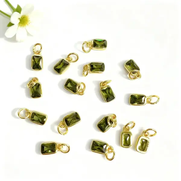 Wholesale 18K Gold Plated Copper Color Retention Rectangular Colorful Zircon Twelve Constellation Stone Pendant DIY Jewelry Hanging Water Plated Imitation Gold Geometric
