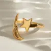 Wholesale 304 Stainless Steel Moon PVD Coated 18K Real Gold Plated Simple Style Classic Style Open Rings