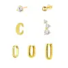 Wholesale Simple Zirconia Earring Set For Women Without Pierced Ears Clip-on Luxury Geometric Water Drop Square Half Circle