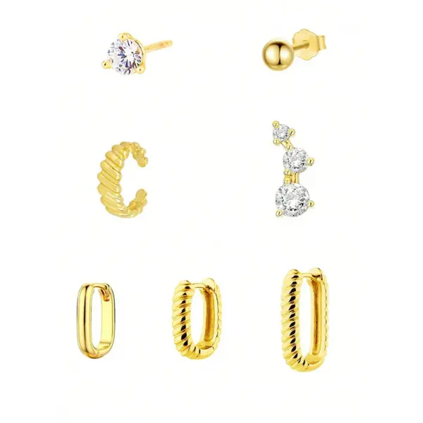 Wholesale Simple Zirconia Earring Set For Women Without Pierced Ears Clip-on Luxury Geometric Water Drop Square Half Circle