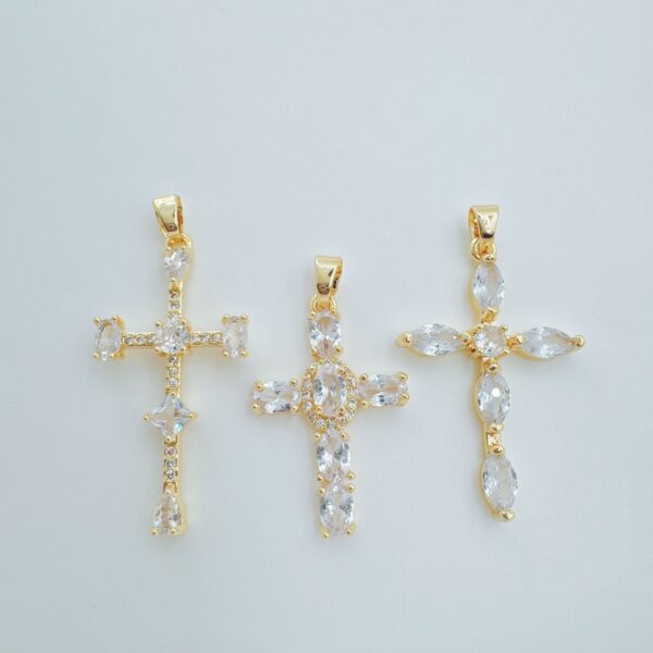 Wholesale Copper necklace with cross pendant, gold-plated copper with micro-set zircon, clavicle chain pendant