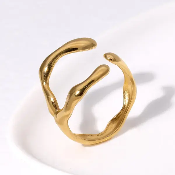Wholesale PVD Coated Real Gold Plated 18K Gold Geometric 304 Stainless Steel Simple Style Waterproof Non Tarnish Open Rings