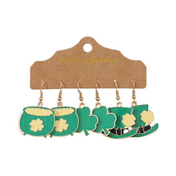 oly-9cc80f07d6b5e18d59d06c4abb8043c0 Wholesale 3 pairs St. Parcret Festival Irish green clover hat pendant drop oil earrings suit festival earrings