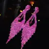Wholesale Elegant Long Rhinestone Earrings With Tassels, Geometric Design For Women, Bridal Wedding Silver-Plated Water Drop Earrings