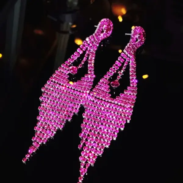 Wholesale Elegant Long Rhinestone Earrings With Tassels, Geometric Design For Women, Bridal Wedding Silver-Plated Water Drop Earrings