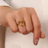 Wholesale Unisex Heart Shape Ring In 316 Stainless Steel With 18K Real Gold Plated PVD Coated Hypoallergenic Finish
