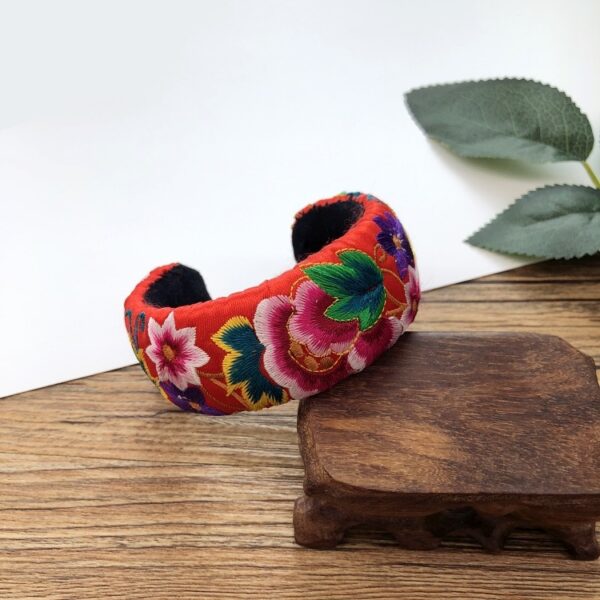 oly-9ceb77aebe4caafa26b16cc84e5dc8c9 Wholesale Original handmade retro artistic ethnic style embroidered bracelet female wide version elegant Miao silver cotton and linen all-match bracelet accessories