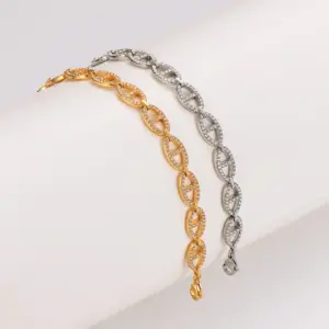 Wholesale AML Hot Sale Shiny Diamond Hollow Pig Nose 304 Stainless Steel 18K Gold Plated Couple Bracelet