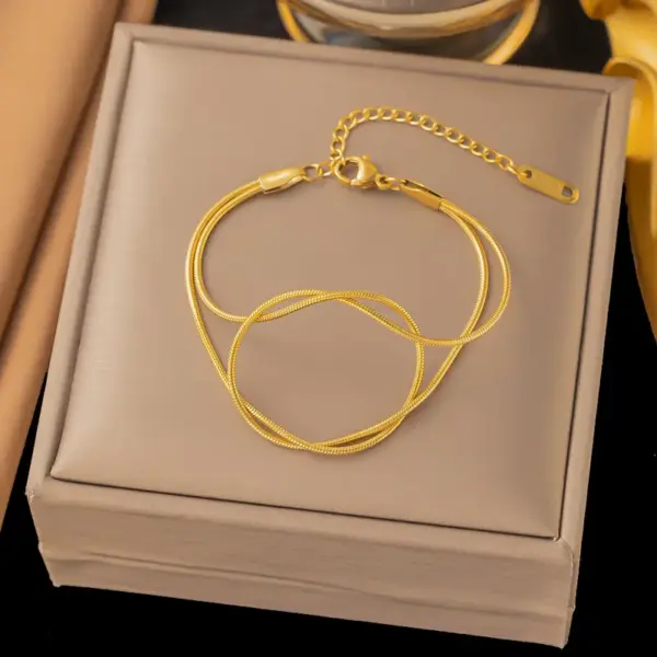 Wholesale PVD Coated Real Gold Plated Solid Color Titanium Steel Basic Waterproof Non Tarnish Titanium Steel Bracelets