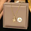 Wholesale Starfish Inlay Pendant Necklace For Women In Copper With 18K Real Gold Plated And Artificial Rhinestones, Water Plating On Cable Chain