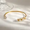 Wholesale Asymmetrical Round Bangle For Women, 304 Stainless Steel With 18K Gold Plated And PVD Coated Finish, Artificial Pearl Inlay
