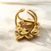 Wholesale Starfish Open Ring For Women In 304 Stainless Steel With 18K Real Gold Plating And Pearl Inlay, Marine Style