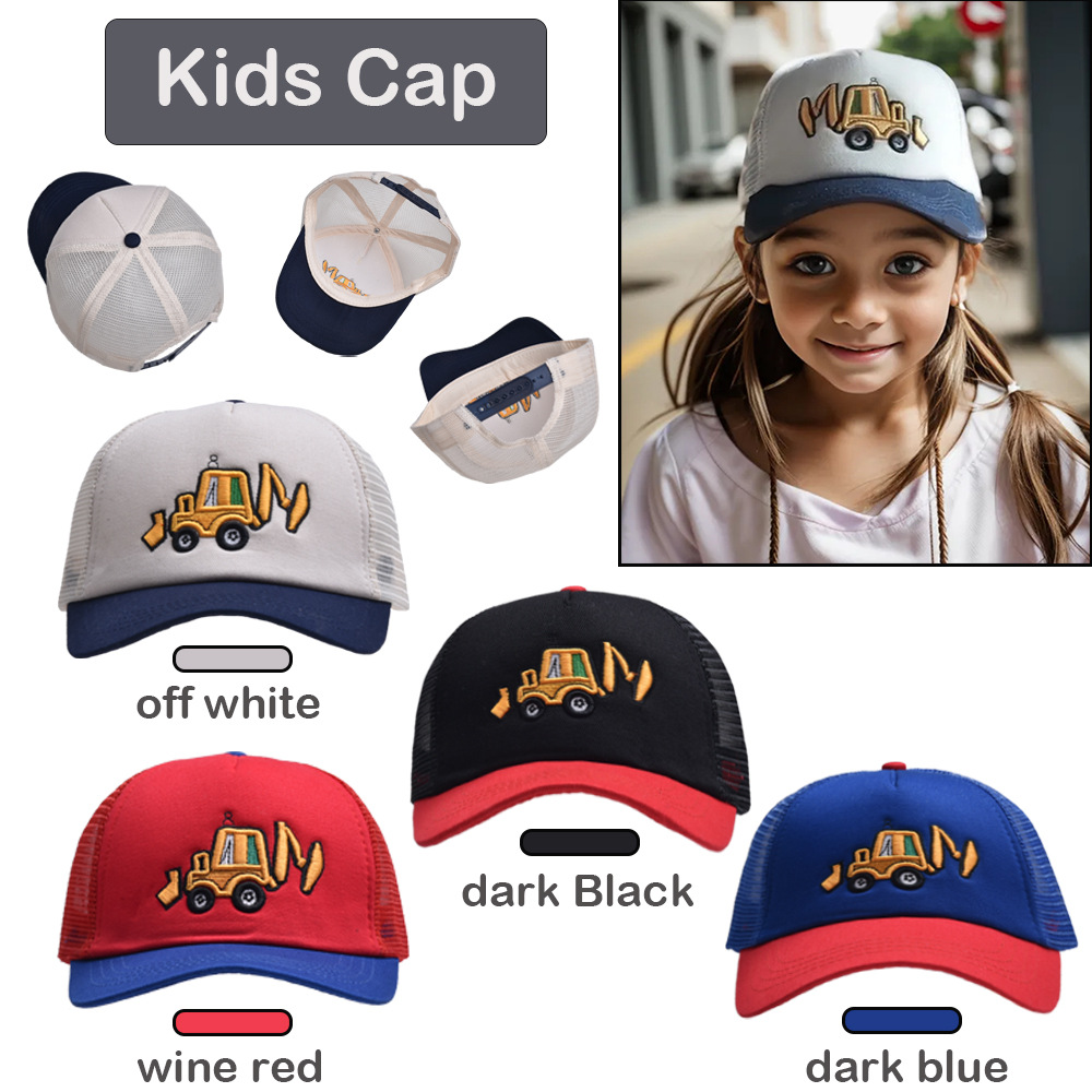 Wholesale Cross-border hot sale children's baseball cap European and American cartoon excavator embroidery mesh cap boys and girls curved brim peaked