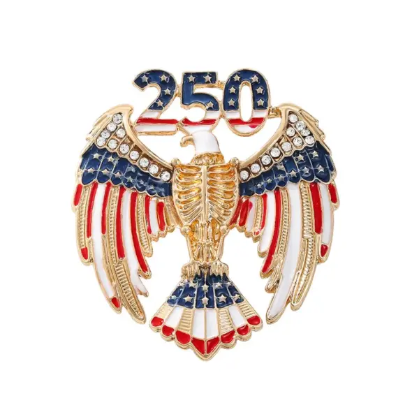 Wholesale Eagle Pin In Zinc Alloy With Diamond Craft, Flag Brooches For Independence Day