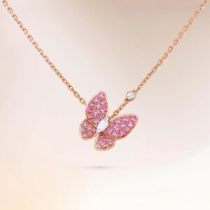 Wholesale Electroplated copper nano-pink diamond butterfly necklace clavicle chain