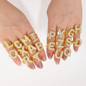 Wholesale Style Live English Letter Ring for Women Gold-Plated Copper Inlaid with Zircon High-End Light Luxury Style Openable Ring
