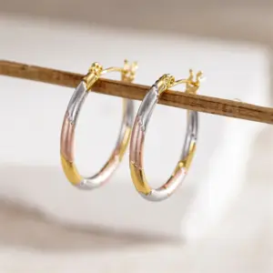 Wholesale Three-dimensional Geometric Earrings For Women In Copper With KC Golden Plated Water Plating And 0.03µm Thickness