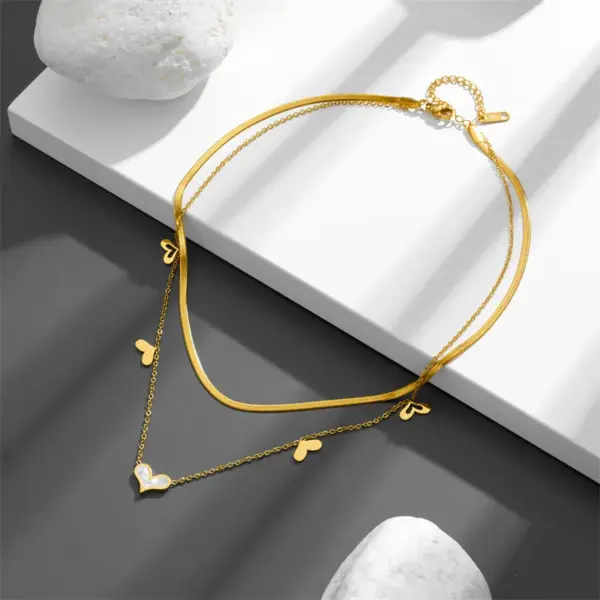 Wholesale Titanium Steel 18K Gold Plated Artistic Plating Heart Shape Acrylic Layered Necklaces