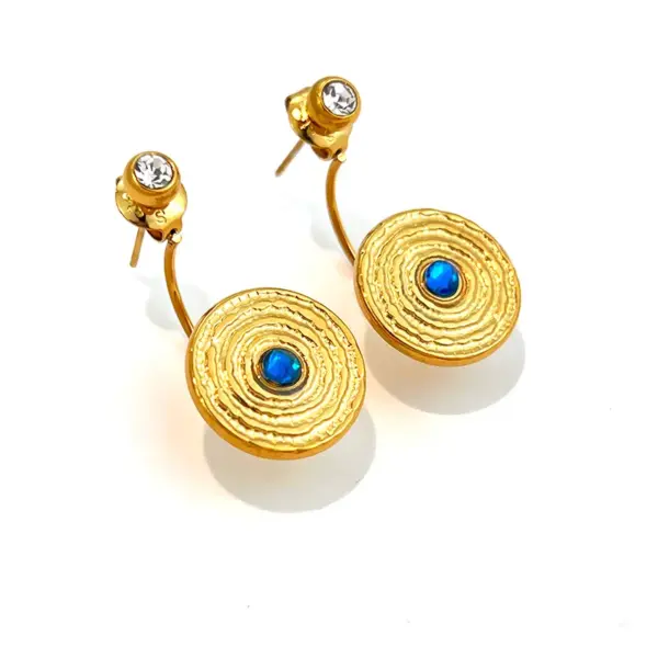 Wholesale Waterproof Non Tarnish Circle Stud Earrings For Women, 304 Stainless Steel With 18K Real Gold Plated PVD Coating And Rhinestones Inlay