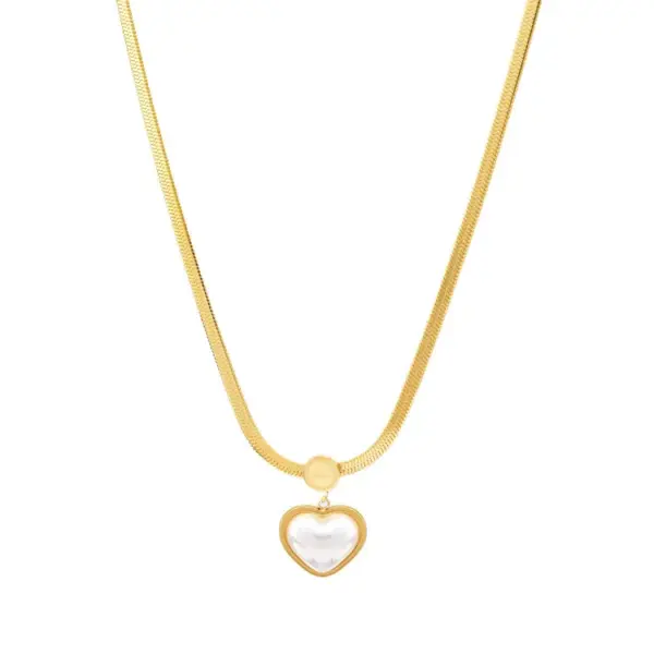 Wholesale Sweet Heart Shape Butterfly Bow Knot Titanium Steel Inlay Artificial Pearls Rhinestones Pendant Necklace 1 Piece