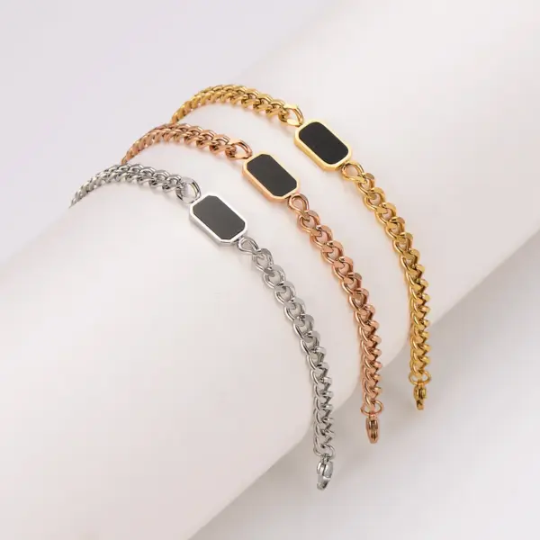 Wholesale Punk Style Black Mother Of Pearl Geometric Square Stainless Steel Bracelet All Over Stainless Steel
