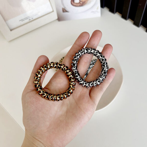 Wholesale Gold and Silver Leopard Print Phone Ring ins Simple Hair Rope Hair Ring Women's Large Telephone Line Hair Ring Hair Accessories