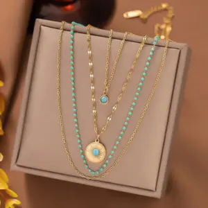 【QYH1016】 Round Brand Turquoise / Gold