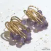 Wholesale Women’s Tassel Stud Earrings With Micro-Pavé Craft, 18K Real Gold Plated Brass Featuring February Birthstone Amethyst And UV Plating