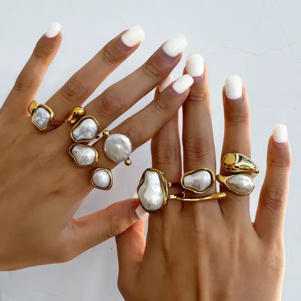 Wholesale Style Stainless Steel Acrylic Pearl Ring Niche High-end Feel Non-fading Jewelry Stainless Steel Accessories Rings