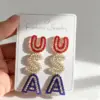 Wholesale Fashionable Diamond Earrings Women's Independence Day Anniversary Drop Earrings Alloy Zinc Earring Post USA Style Jewelry