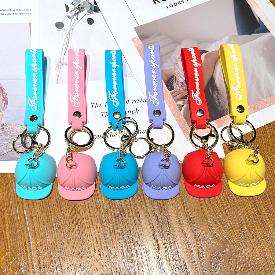 Wholesale Korean Cute Cartoon Candy Color Baseball Cap Keychain Mini Hat Key Chain Silicone Female Creative Gift