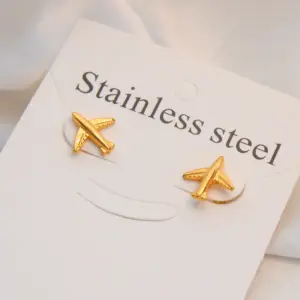 Wholesale 1 Pair Retro Airplane Plating 304 Stainless Steel 316 Stainless Steel 18K Gold Plating In The Furnace Ear Studs
