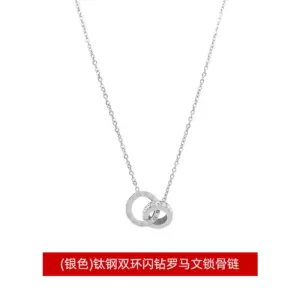 X06017-Double Ring-Necklace-Steel Color