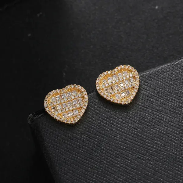 Wholesale New Love Heart Shaped Earrings Five Layers Full Zircon Round Square Mixed Style Copper Material Unisex Hip Hop Style Jewelry
