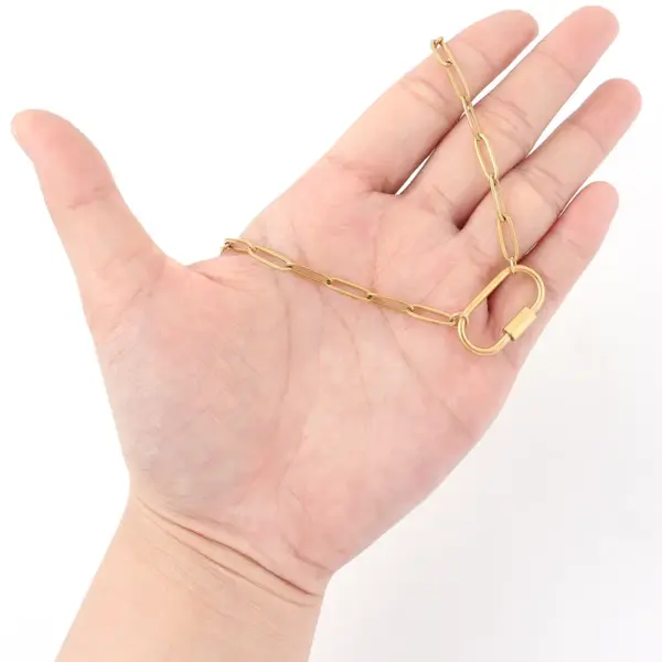 Wholesale PVD Coated Real Gold Plated Oval 201 Stainless Steel 304 Elegant Simple Style Classic Waterproof Non Tarnish Necklace