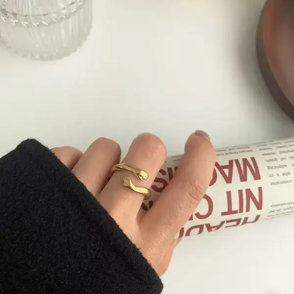 Wholesale Copper 14K Gold Plated White Gold Plated IG Style Modern Style Simple Style Plating Hand Hug Open Rings