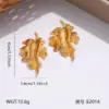 Wholesale Waterproof Non Tarnish Leaves Stud Earrings For Women In 201 Stainless Steel With Real Gold Plated PVD Coating And 0.03µm Thickness
