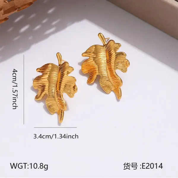 Wholesale Waterproof Non Tarnish Leaves Stud Earrings For Women In 201 Stainless Steel With Real Gold Plated PVD Coating And 0.03µm Thickness
