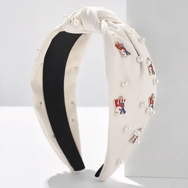 Wholesale Solid Color Pearl Decorated American Flag Wide Edge Fabric Hair Accessories Women's Headband Black White Red Green Gold
