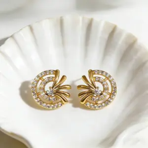 Wholesale Gold-Plated Copper S925 Silver Ear Studs Inlaid With Zircon Geometric Floral 3D Earrings Suitable For Women
