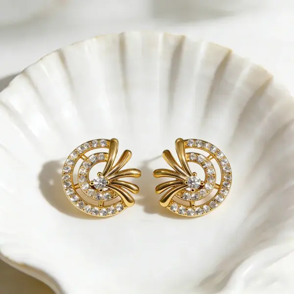 Wholesale Gold-Plated Copper S925 Silver Ear Studs Inlaid With Zircon Geometric Floral 3D Earrings Suitable For Women