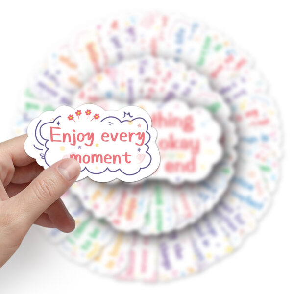 oly-9e21468e086d2323b0fafb7f34a036d3 Wholesale 50 inspirational English short sentences graffiti personality text decoration DIY cup luggage sticker waterproof
