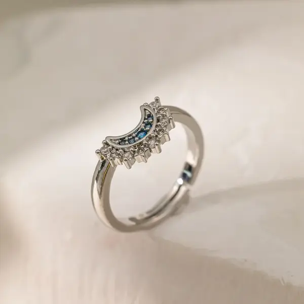 oly-9e2671150fb18aeee0539d0aee3c9350 Wholesale Copper 18K Gold Plated Inlay Sun Moon Artificial Rhinestones Open Rings