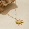 Wholesale Classic Style Women's Necklace Sun Pendant Beaded Chain Jewelry 18K Gold Stainless Steel Quartz Stone Travel Essential