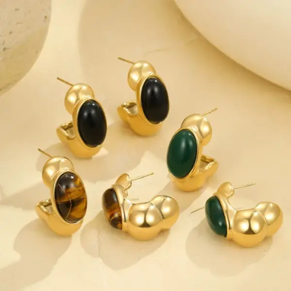 Wholesale PVD Coated Real Gold Plated Oval 304 Stainless Steel IG Style Vintage Style Simple Style Waterproof Non Tarnish Ear Studs