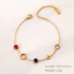 Gemstone four-leaf clover titanium steel popular bracelet gold / Made of stainless steel all over the body + real gold plating in the furnace with 18k gold