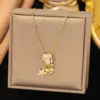 Wholesale Starfish Pendant Necklace For Women With Inlay Artificial Rhinestones, 18K Real Gold Plated Copper, Water Plating, Cable Chain