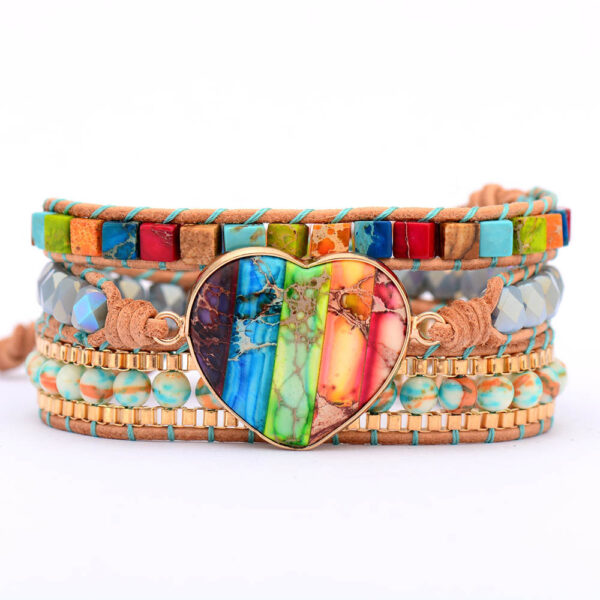 oly-9e6f8e971edd78d8d9eeb01a721e3b72 Wholesale heart-shaped 5-color natural Emperor stone leather wrapped bracelet woven multi-layer bracelet manufacturer