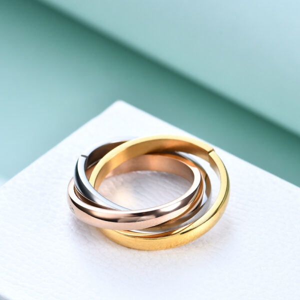 Wholesale selling ring stainless steel 3MM three ring three color ring lettering laser ring